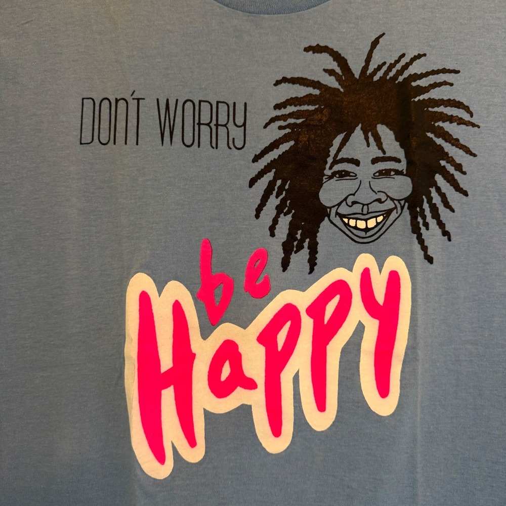 VTG 80s Screen Stars Dont Worry Be Happy T-Shirt Blue XL Fit M Single Stitch USA - Picture 5 of 10